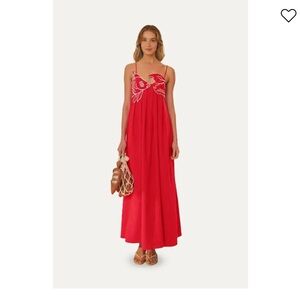 Farm Rio Fish Top Maxi Dress Red Small NWT Embroidered Summer Resort